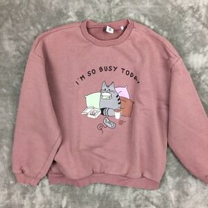 Koton Love Cat Sweater Womens Large Kitten Crewneck Sweatshirt‎ Im So Busy Today